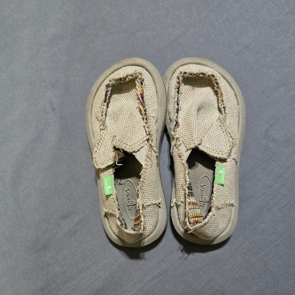Sanuk Sidewalk Surfer Kids Size‎ 8 Tan Canvas Slip On Loafer